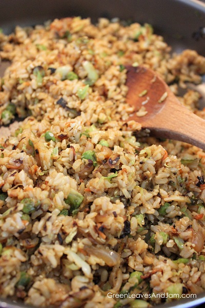Plant-based Fried Rice with Brussel Sprouts. GreenLeavesAndJam.com