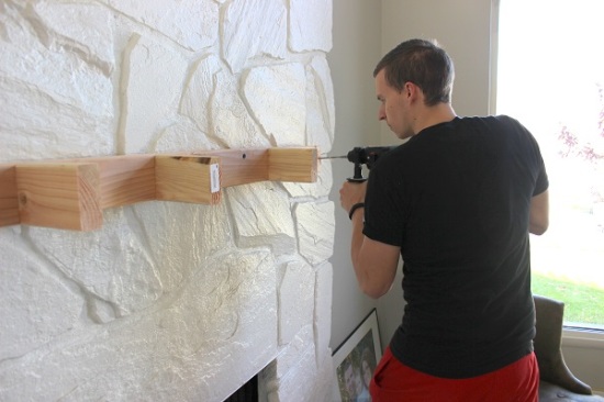 Installing (and making) a Floating Mantle for our Stone Fireplace. GreenLeavesAndJam.com