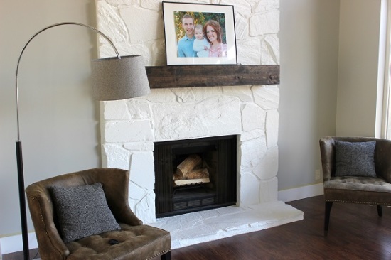 Installing (and making) a Floating Mantle for our Stone Fireplace. GreenLeavesAndJam.com