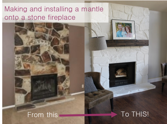 Installing (and making) a Floating Mantle for our Stone Fireplace. GreenLeavesAndJam.com